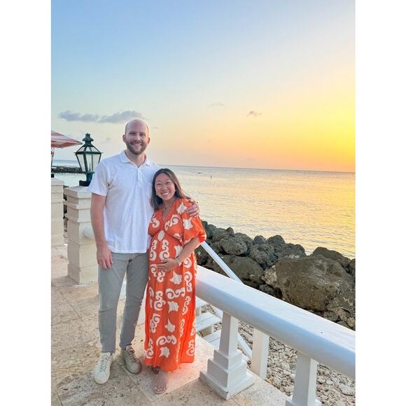 CHUFY Orange White Design Cupro Blend 3/4 Sleeves Lucia Maxi Dress Size Medium - Picture 15 of 16